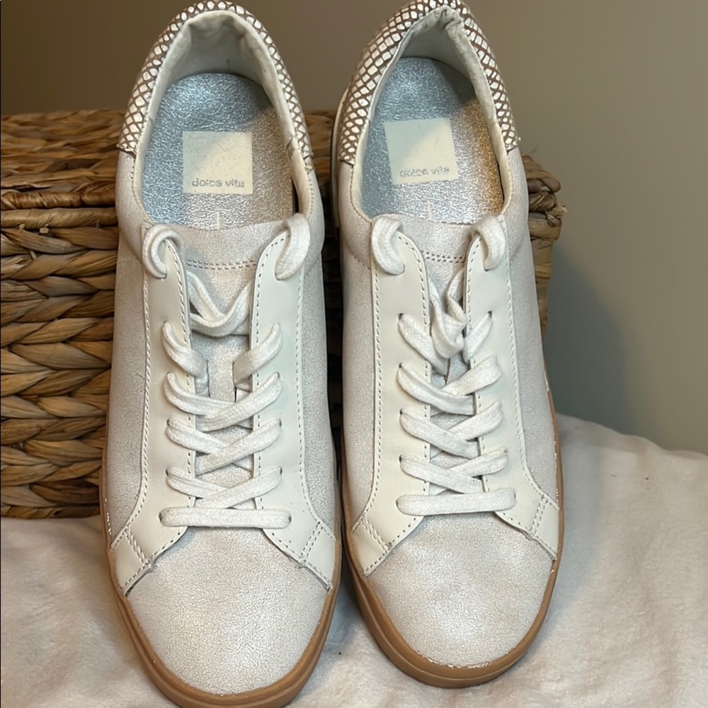 Dolce Vita Zina Ivory Multi Crackled Leather  Sneakers for Women